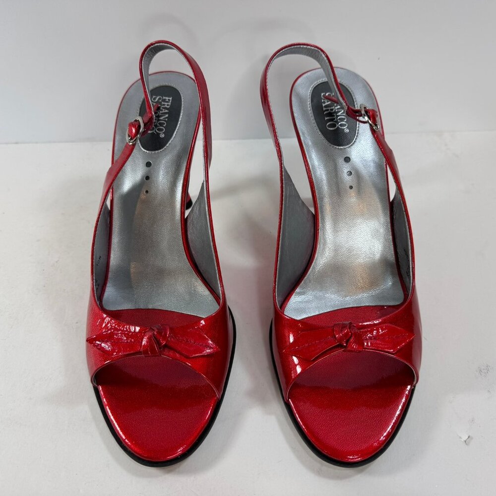 Franco Sarto Cherry Red Patent Leather sling back peep toe heels sz 10M - Picture 2 of 9